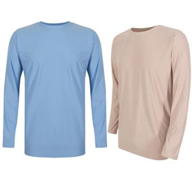 Imagem de Kit 02 Camisetas Masculina Lisa Manga Comprida Longa Poliamida UV-Masculino
