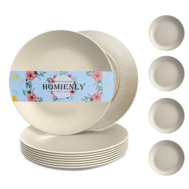 Imagem de Conjunto de 8 pratos de jantar Homiely - Canudo de trigo, seguro para micro-ondas e lava-louças, inquebrável, pratos infantis com padrão (bege, 23 cm)/Produto de alternativa ao plástico