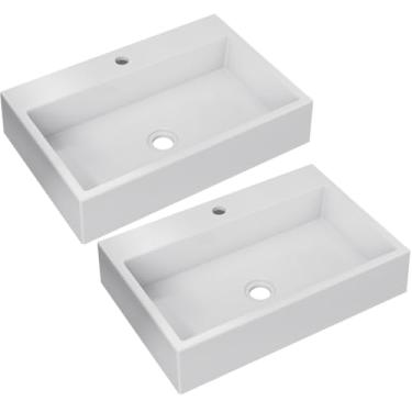 Imagem de Kit 02 Cubas de Apoio Retangular Para Banheiro Lavabo Florenza C01 RT55W Branco - Lyam