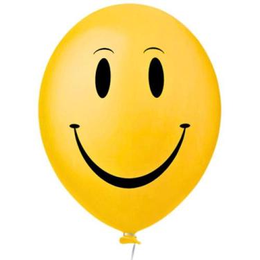 Imagem de 25 Bexiga Carinha Feliz Smile Sorriso Balão Decorado Amarelo Sorrindo 
