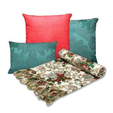 Imagem de Kit Manta Para Sofá Natal com 2 capas 45x45 e 1 capa 30x50 - MUMUDECOR