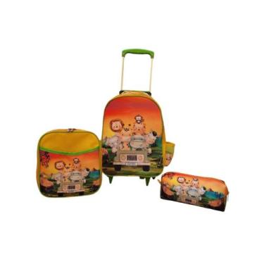Imagem de Kit mochila de rodinhas pequena safari creche infantil escolar criança