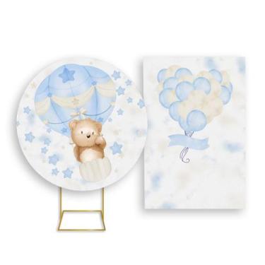 Imagem de Painel De Festa Redondo 1,50x1,50 + Painel Vertical 1,50x2,20 - Ursinh