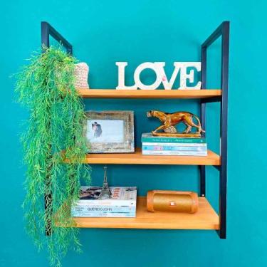 Imagem de Prateleira Decorativa de Parede de Ferro e Madeira Industrial Style Sl