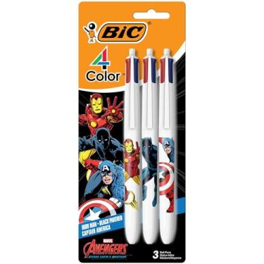 Imagem de BIC Caneta esferográfica retrátil Marvel Avengers de 4 cores, ponta média de 1,0 mm com tinta sortida, 3 unidades
