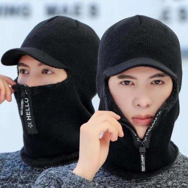 Imagem de Boné De Inverno Masculino De Malha Com Zíper, Aba Quente ELASHOPP, Azu