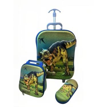 Imagem de Kit Mochila Dinossauro 3d Com Rodinhas Lancheira+Estojo Dino - Dubai
