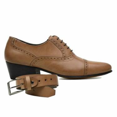Imagem de Sapato para dança de salão Masculino Marrom em Couro + Cinto - Madok, 