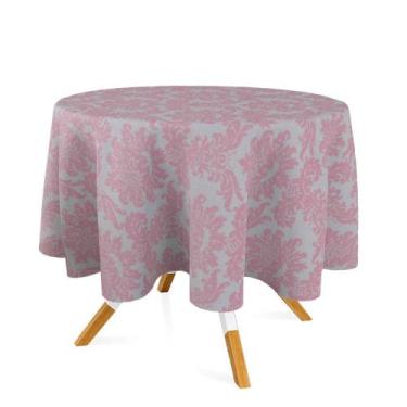 Imagem de Toalha de Mesa Redonda em Tecido Jacquard Rosa Bebê e Prata Medalhão T