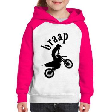 Imagem de Moletom Infantil Motocross Braap - Foca na Moda, Branco, Rosa, 6