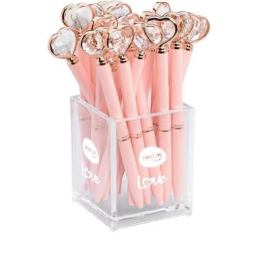 Imagem de Caneta Esferográfica Coração Diamante Rosa - Pote com 20 Unidades - Mo