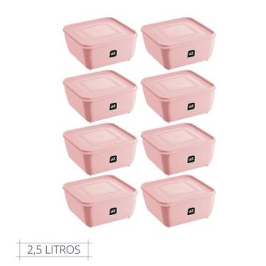Imagem de Kit 8 Pote Quadrado Plástico 2,5L Premium UZ Cor Rosa