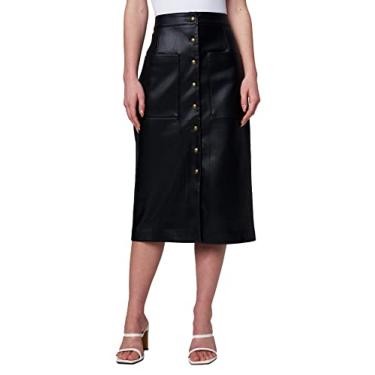 Imagem de [BLANKNYC] Saia feminina de couro vegano midi com encaixe frontal, City Bound, 62