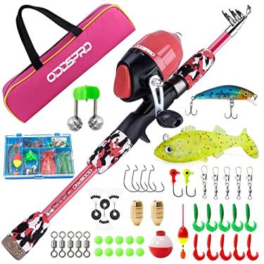 Imagem de ODDSPRO Vara De Pesca Infantil - Kit Inicial De Pesca Infantil - Com Caixa De Equipamento, Carretel, Plug De Prática, Guia Para Iniciantes E Bolsa De Viagem Para Meninos E Meninas