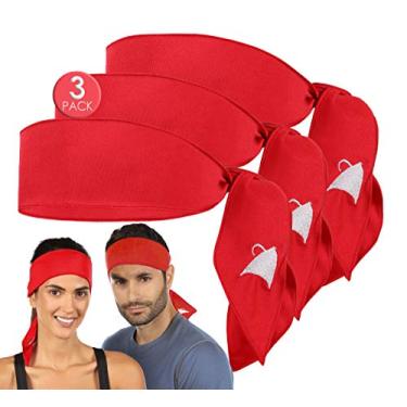 Imagem de Athle Sport Faixa de cabeça - Pacote com 3 faixas de transpiração para mulheres e homens - treino, corrida - Dri Fit Head Wrap - Vermelho