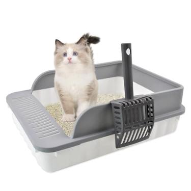 Imagem de MUYG Caixa de areia aberta para gatos com lateral alta anti-respingos vaso sanitário para gatos com colher de peneiramento de areia semi-fechada bandeja de areia para gatinhos removível evita