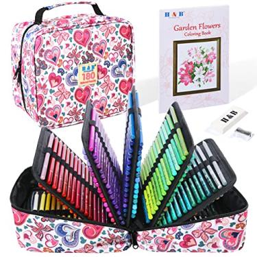 Imagem de H & B 180 lápis de cor para colorir adultos, conjunto de lápis de cor de núcleo macio com livro de colorir e bolsa de armazenamento portátil para desenhar, colorir, suprimentos de arte, presente para artistas, adultos, crianças e iniciantes