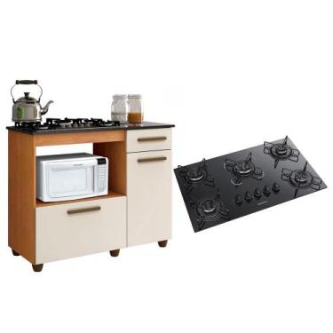 Imagem de Kit Balcão Para Cooktop Cozinha Kaiki Violeta Nature/Off White com Fog