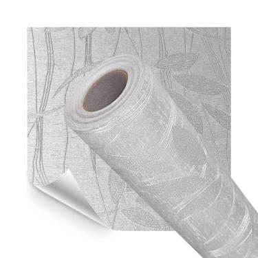 Imagem de Papel de Parede Adesivo Lavavel Texturizado Linhas e Folhas Cinza 500x