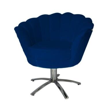 Imagem de Poltrona Decorativa Pétala Base Giratória Metal Suede Azul Marinho Ms 