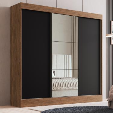 Imagem de Guarda Roupa Casal com Espelho 3 Portas de Correr 100 MDF Michigan Doripel - Castanho Preto