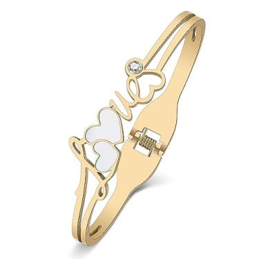 Imagem de NEWEI Bracelete de coração fofo de aço inoxidável banhado a ouro 18 quilates para casal, coração, aniversário, dia dos namorados, para mulheres, meninas, namorada, Medium, Aço inoxidável, Pedra