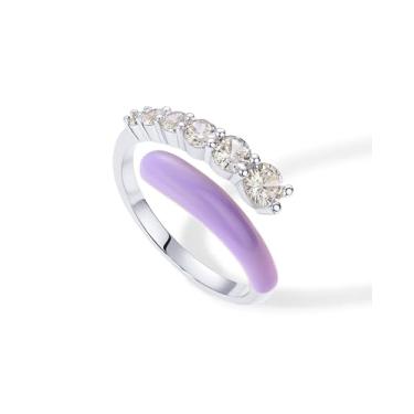 Imagem de PAVOI Anel de eternidade com zircônia cúbica banhada a ouro 14K azul esmaltado aberto | pulseira empilhável CZ esmaltada colorida azul roxo branco para mulheres, 7, Ouro branco, Zircônia cúbica