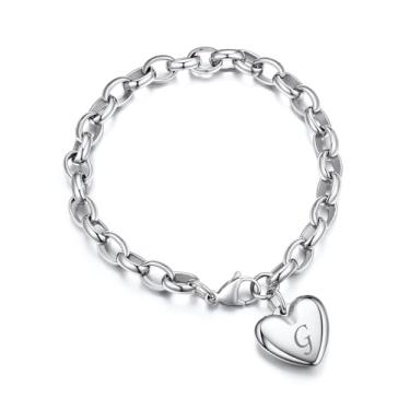 Imagem de Bracelete de coração com 26 iniciais em aço inoxidável personalizado da GoldChic Jewelry ajustável para mulheres/meninas, pulseiras de mãe e filha com alfabeto - (outros pingentes