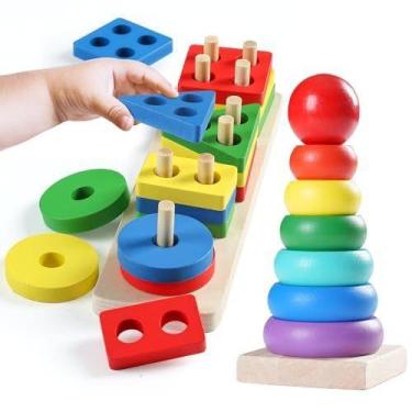 Imagem de Brinquedo de Madeira FEISCS para Empilhar e Separar - Bebês de 1 a 3 A