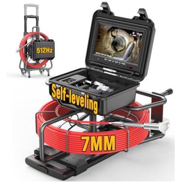 Imagem de Câmera de esgoto OnBeam de 50 metros com autonivelamento, contador de distância, cobra de drenagem com câmera embutida sonda de 512 Hz, câmera de encanamento IPS de 9 polegadas