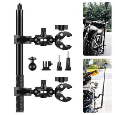 Imagem de PULUZ Kit de montagem de motocicleta de braçadeira dupla para câmera Insta360 X4 X3 X2 GO 3 One RS, conjunto de suporte de guidão de bicicleta com bastão de selfie invisível de 150 cm telescópico para