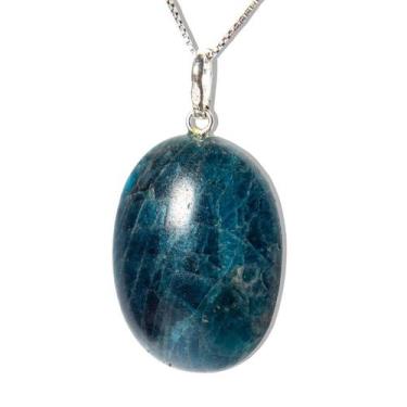 Imagem de Colar Cabochão Oval Apatita Azul 25mm Pino Prata 950 - CristaisdeCurve