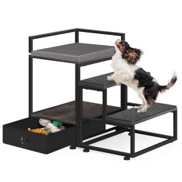 Imagem de Escadas para cães pequenos, beliche elevado com degraus removíveis, plataforma de assento para animais de estimação com tapete para cães e gatos para sofá, antiderrapante e resistente