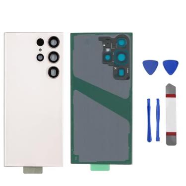 Imagem de Alovexiong Substituição de vidro traseiro para Galaxy S23 Ultra para Samsung Galaxy S23 Ultra com fita pré-instalada e lente de câmera + ferramentas (creme)