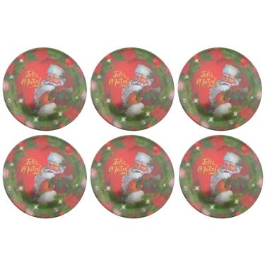 Imagem de Jogo Com 6 Pratos de Sobremesa Natal 20cm Melamina produto sintético.