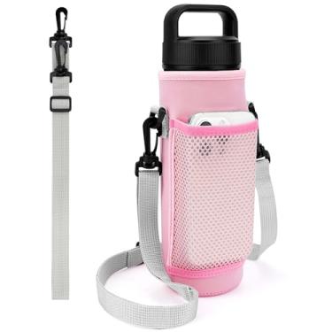 Imagem de Linkidea Suporte para garrafa de água com 2 alças compatível com garrafa YETI Rambler de 737 g, Yonder 740 ml, suporte para bolsa de garrafa de água, alça de ombro com bolso de malha para telefone