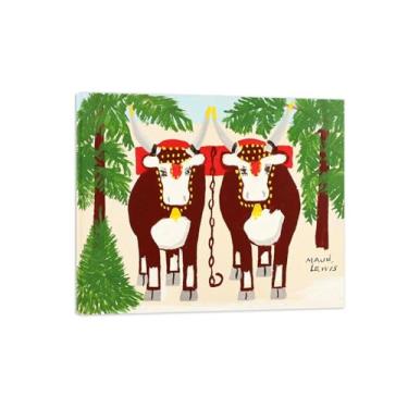 Imagem de Maud Lewis Poster-Famous Canvas Prints Reprodution-Artwork Picture Wall Art para decoração moderna de sala de estar (bois no inverno) tela embrulhada 50x60cm-19x23in