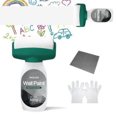 Imagem de MOLLOR Tinta branca para parede, rolo de pintura integrado portátil, exterior e interior de secagem rápida, kit de reparo de drywall pequeno fácil de aplicar, 473 g