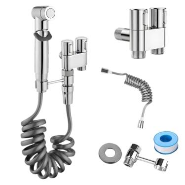 Imagem de Pulverizador portátil de bidê para vaso sanitário, válvula de controle dupla 1 em 2 saídas, kit de mini pulverizador de torneira de vaso sanitário, acessório de bidê de chuveiro de mão para máquina de