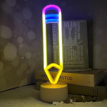 Imagem de SHANJIA Lápis luz noturna, placa de neon, base de luz neon, luz neon de mesa LED em forma de lápis decoração de quarto infantil base de decoração de biblioteca pequena luz noturna (A)