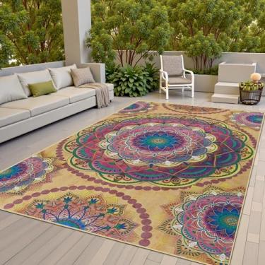 Imagem de Arenarug Tapete de meditação para ambientes internos e externos, 1,8 x 2,7 m, padrão mandala, estilo boho, tapete de meditação para ioga, tapete de piquenique para pátio, sala de estar, varanda