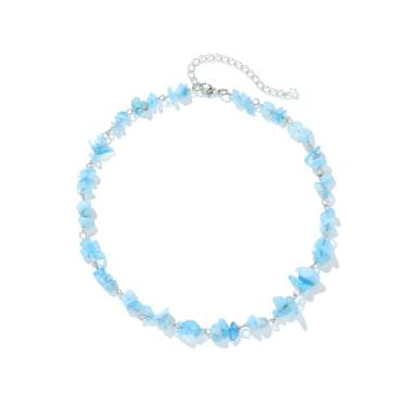 Imagem de Xalroco Gargantilha de pedra preciosa e pingente boho hippie para mulheres, colares de surfista com contas de pedra natural, banhado a ouro 14K, joia artesanal de verão e praia, Medium, Pedra natural