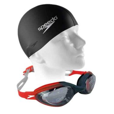 Imagem de Óculos de Natação Speedo Hydrovision Water Sports + Touca, Vermelho