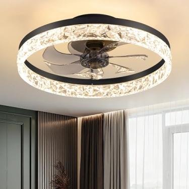 Imagem de KDG Ventiladores De Teto Led Baixo Perfil 19,7" Com Luz, Controle Remoto Reversível Embutido E 6 Velocidades Ventilação, 3 Cores Reguláveis Para Quarto, Sala Estar, Jantar Infantil Cozinha (Preto)