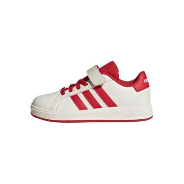 Imagem de adidas Tênis infantil unissex Grand Court 2.0 com cadarço elástico e alça, Branco/vermelho universitário/preto, 11 Little Kid