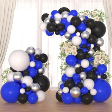 Imagem de Kit de arco de guirlanda de balão azul real, preto, branco, prata, balão, branco, prata para videogame, aniversário, formatura, casamento, aposentadoria, decoração de festa