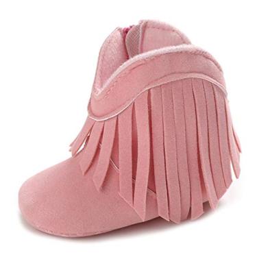 Imagem de Meckior Botas de borla para bebês meninas, cowboy, zíper lateral, mocassins, parte inferior macia, antiderrapante, sapatos infantis, A/Pink, 6-12 Months Infant