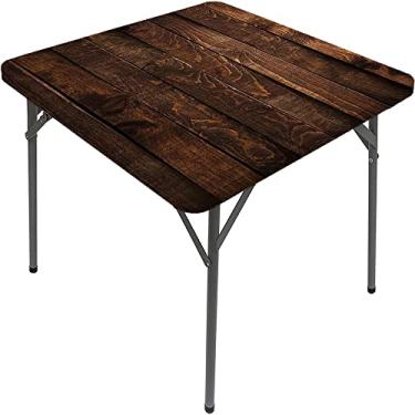 Imagem de Capa de mesa de madeira ajustada, estampa de textura de prancha de madeira, toalha de mesa impermeável interna/externa, sala de jantar de pátio e cozinha, serve para mesa de 107 x 152 cm