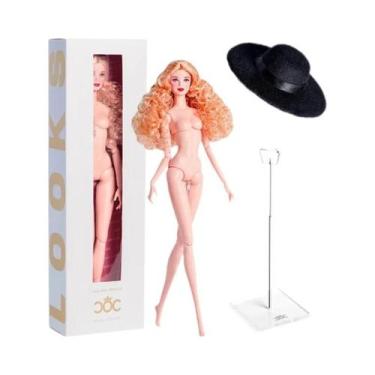 Imagem de Boneca Supermodelo De Pele Rosa De 32 Cm Com Suporte Chapéu De Lã Moda