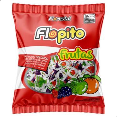 Imagem de Pirulito Flopito Frutas Sortidas Uva Morango Maçã Verde e Tangerina 40